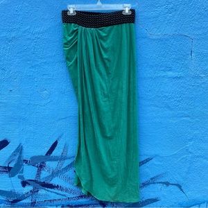 Turquoise ultra suede skirt with full length side slit, size Medium.
